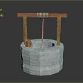 Traditional Old Style Stone Well With Wooden Frame Rope And Bucket