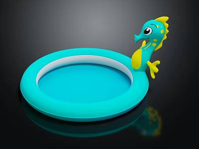 Commercial Blue Inflatable Pool Equipment With Yellow Seahorse Decoration For Kids Play Zones 3d model