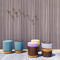 Modern sofa stool solid wood round stool combination 3d model