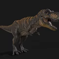 Realistic Tyrannosaurus Rex Dinosaur With Striped Skin Open Mouth And Sharp Teeth On Black Background