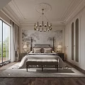 Luxurious Bedroom Interior with Ornate Ceiling Chandelier Upholstered Bed and Decorative Wall Art