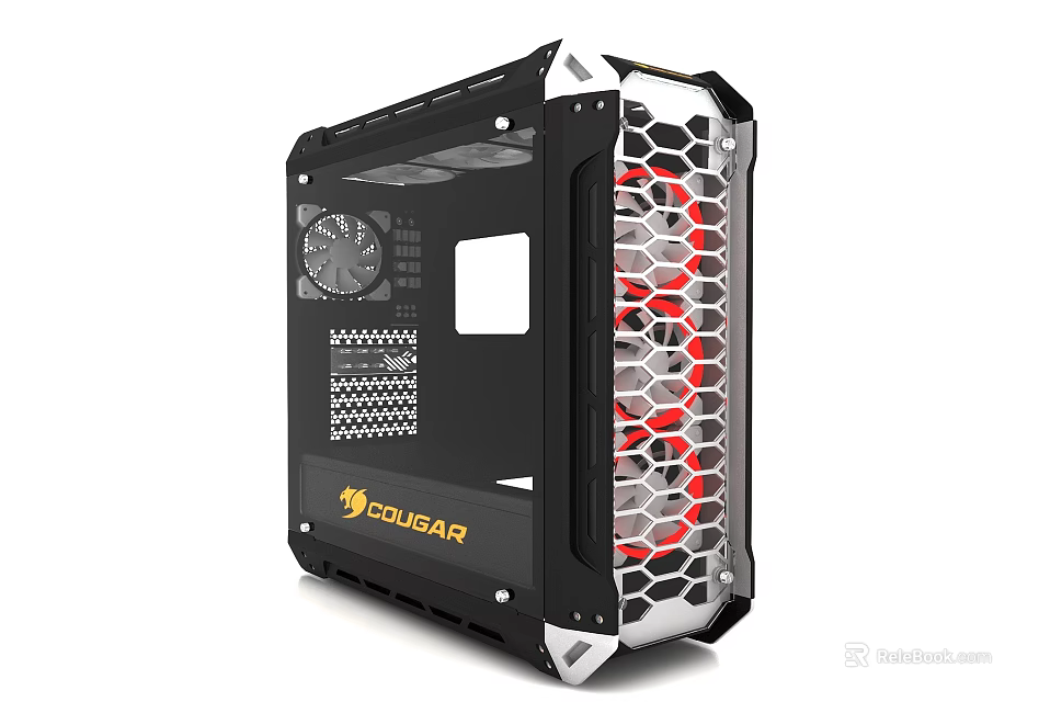COUGAR Black Computer Case With Transparent Side Panel And Red Fans Cooling Design 3d model 