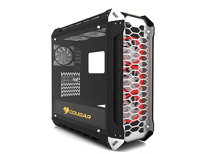 COUGAR Black Computer Case With Transparent Side Panel And Red Fans Cooling Design 3d model