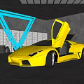 Yellow Sports Car With Scissor Doors Open In Modern Neon Light Setting