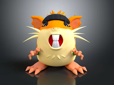 Cute Cartoon Hamster Character With Open Mouth Long Whiskers And Orange Ears 3d model