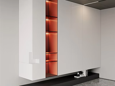 Modern Entryway Cabinet Sideboard With White Frame Orange Glass Shelves And LED Lights 3d model