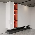 Modern Entryway Cabinet Sideboard With White Frame Orange Glass Shelves And LED Lights