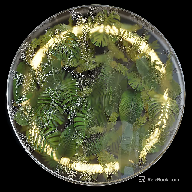 Round Wall Decor With Lush Greenery And LED Ring Lights 3d model