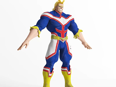 Muscular Blonde Game Movie Character in Blue Red White Costume with Yellow Boots Chest Emblem 3d model