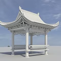 Traditional Chinese Wooden Pavilion With Curved Eaves Tile Roof And Carved Decorations