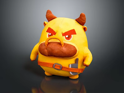 Yellow Plush Cow Shaped Furniture With Horns Mustache And Orange Strap 3d model