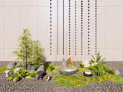 Rain chain stone bamboo courtyard sketch waterscape plant combination model