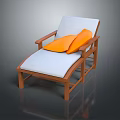 Comfortable Lounge Chair with Wooden Frame White Cushion and Orange Pillow