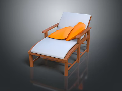 Comfortable Lounge Chair with Wooden Frame White Cushion and Orange Pillow 3d model