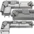Brown Leather Tufted Sofa With Soft Pillows And Wooden Side Table In Living Room