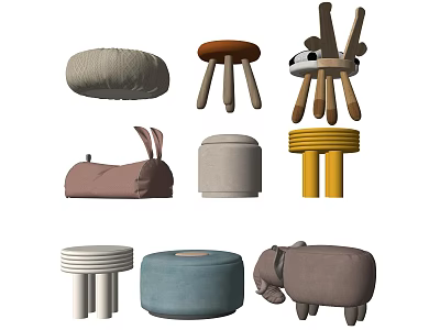 Colorful Children's Chairs With Various Designs Including Animal Shaped And Round Styles 3d model