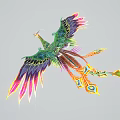 Vibrant Mythical Flying Bird with Colorful Feathers Green Body and Eye Shaped Tail Patterns Soaring