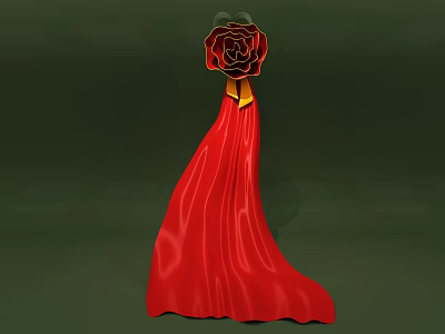 Elegant Red Cape With Flowing Fabric And Decorative Red Rose Golden Accent 3d model