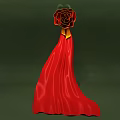 Elegant Red Cape With Flowing Fabric And Decorative Red Rose Golden Accent