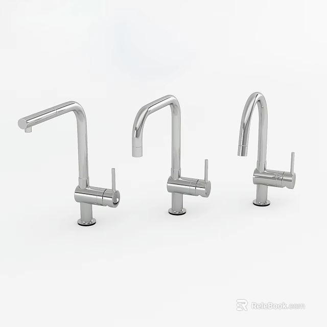 Three Modern Stainless Steel Faucets With Curved Spout And Sleek Design 3d model 