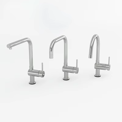 Three Modern Stainless Steel Faucets With Curved Spout And Sleek Design 3d model