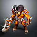 Game Movie Character Muscular Warrior In Armor With Giant Axe And Orange Brown Details