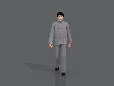 A Man Walking In Gray Zhongshan Suit On Gray Background 3D Rendering 3d model