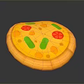 Cartoon Style Pizza With Yellow Crust Red Tomato And Green Vegetable Toppings