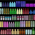 Variety of Perfumes and Cosmetics Display with Assorted Bottles and Containers