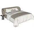 Cozy Modern Beige Leather Double Bed with Soft Sheets Quilt Pillows and Bedside Table 3d model