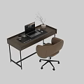 Modern Minimalist Tray Top Wooden Home Office Desk With Laptop And Comfortable Leather Office Chair