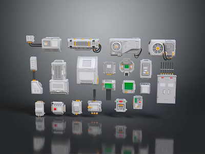 Different Types Of Computer Hardware Components Including Control Units And Interface Modules Displayed 3d model