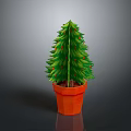 Green Decorative Christmas Tree With Red Ornaments In Orange Pot For Home Decor
