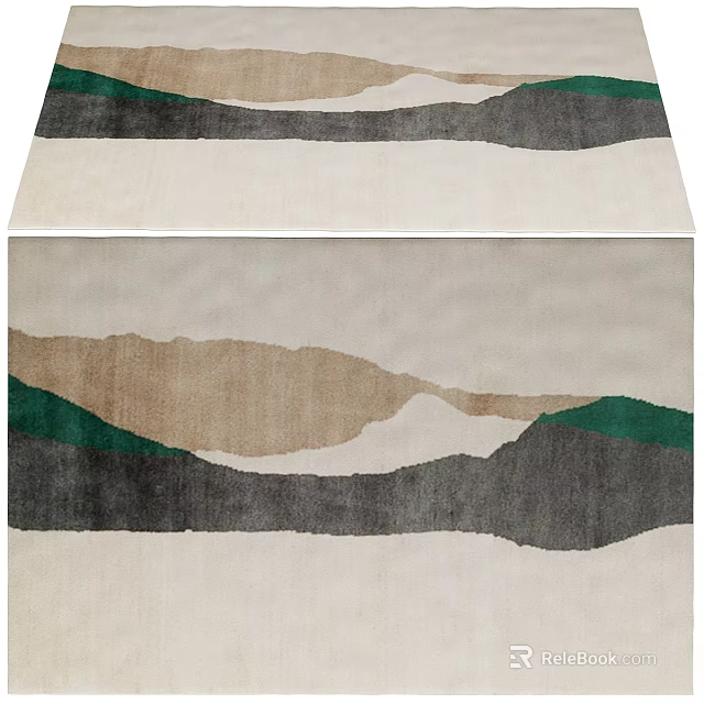 Square Rug With Abstract Mountain Pattern In Green Brown Grey Beige Tones 3d model