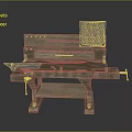Vintage Wooden Workbench Design With Drawers Metal Grid Panel And Tools On Worktop