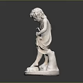 White Marble Statue Of Young Girl Standing With Flower On Base