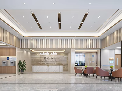 Modern Hospital Outpatient Department Lobby Featuring Medical Examination Center Reception Desk And Seating Area 3d model