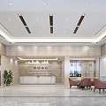 Modern Hospital Outpatient Department Lobby Featuring Medical Examination Center Reception Desk And Seating Area