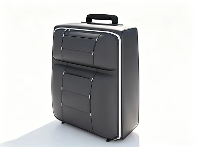 Black Suitcase With Black Handle Multiple Compartments White Trim And Rolling Wheels 3d model