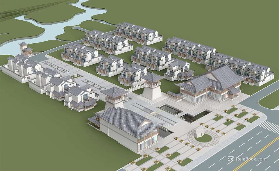 Ancient Architectural Complex With Traditional Courtyards Water Features And Symmetric Design 3d model