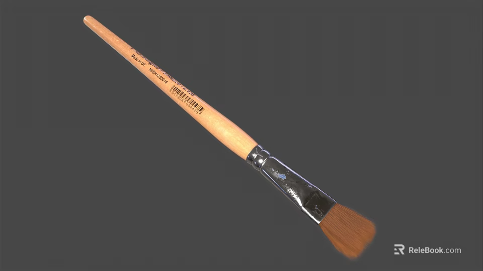 Household Paintbrush With Wooden Handle Black Metal Ferrule And Brown Bristles 3d model 