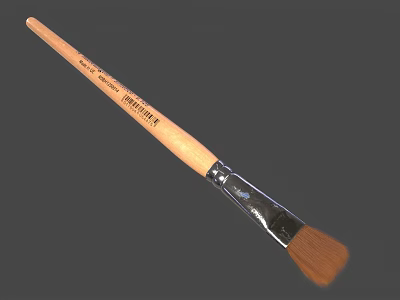 Household Paintbrush With Wooden Handle Black Metal Ferrule And Brown Bristles 3d model