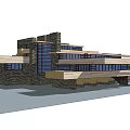 Modern Office Building With Large Windows Mountain View And Green Grass