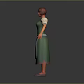 3D Game Movie Character With Red Hair Green Dress And White Apron Design