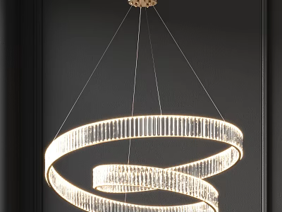 Modern Spiral Crystal Chandelier With Illuminated Rings In Dark Room Setting 3d model