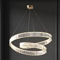 Modern Spiral Crystal Chandelier With Illuminated Rings In Dark Room Setting