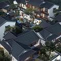 Traditional Ancient Architecture Cluster With Courtyard And Tile Roofs Amidst Lush Trees