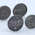 Vintage Silver Coin Decorative Ornament Set With Historical Figures Emblems And Designs