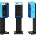 Blue Public Phone Booths As Urban Street Essential Communication Public Facility