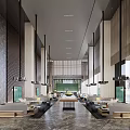 Spacious Modern Hotel Lobby Interior With Hanging Chandeliers Marble Floor And Decorative Wall Panels